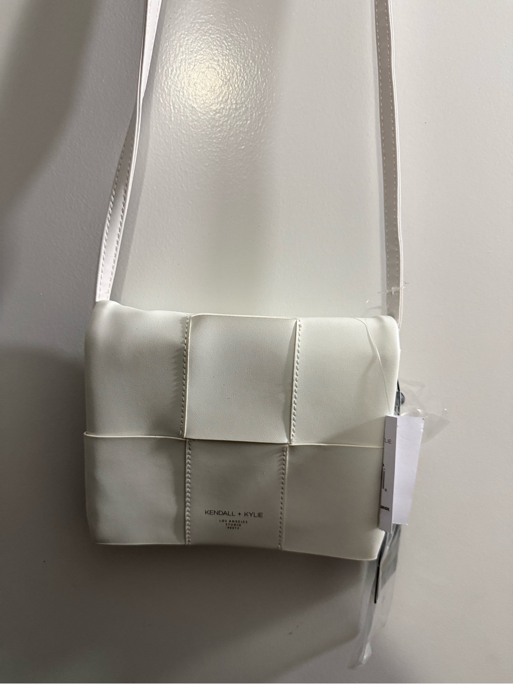 Kendall & Kylie White Woven-Panel Crossbody Bag